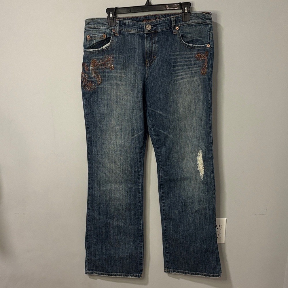 Y2K American Eagle Stretch Low Rise‎ Bootcut Jeans 14 Regular Embroidered Sequin